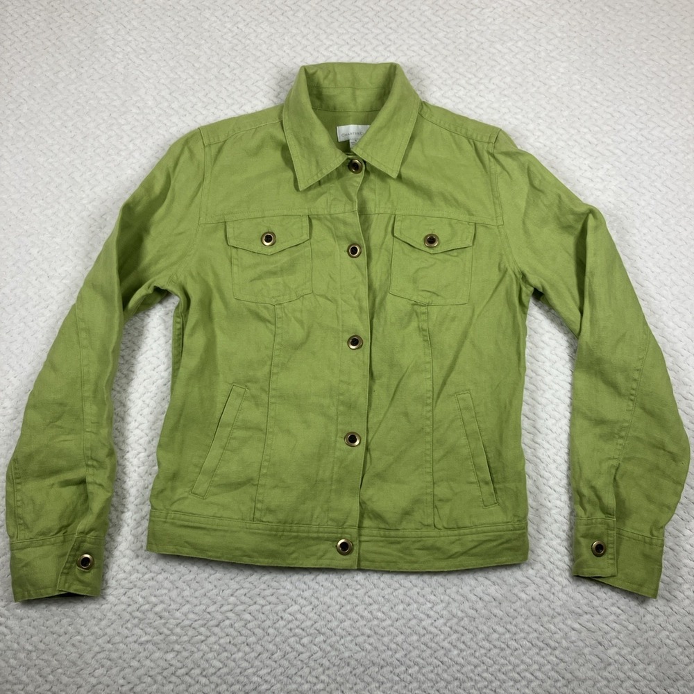 Charter Club 100% Linen Button Up Classic Jacket Green Small‎ Artsy Lagenlook
